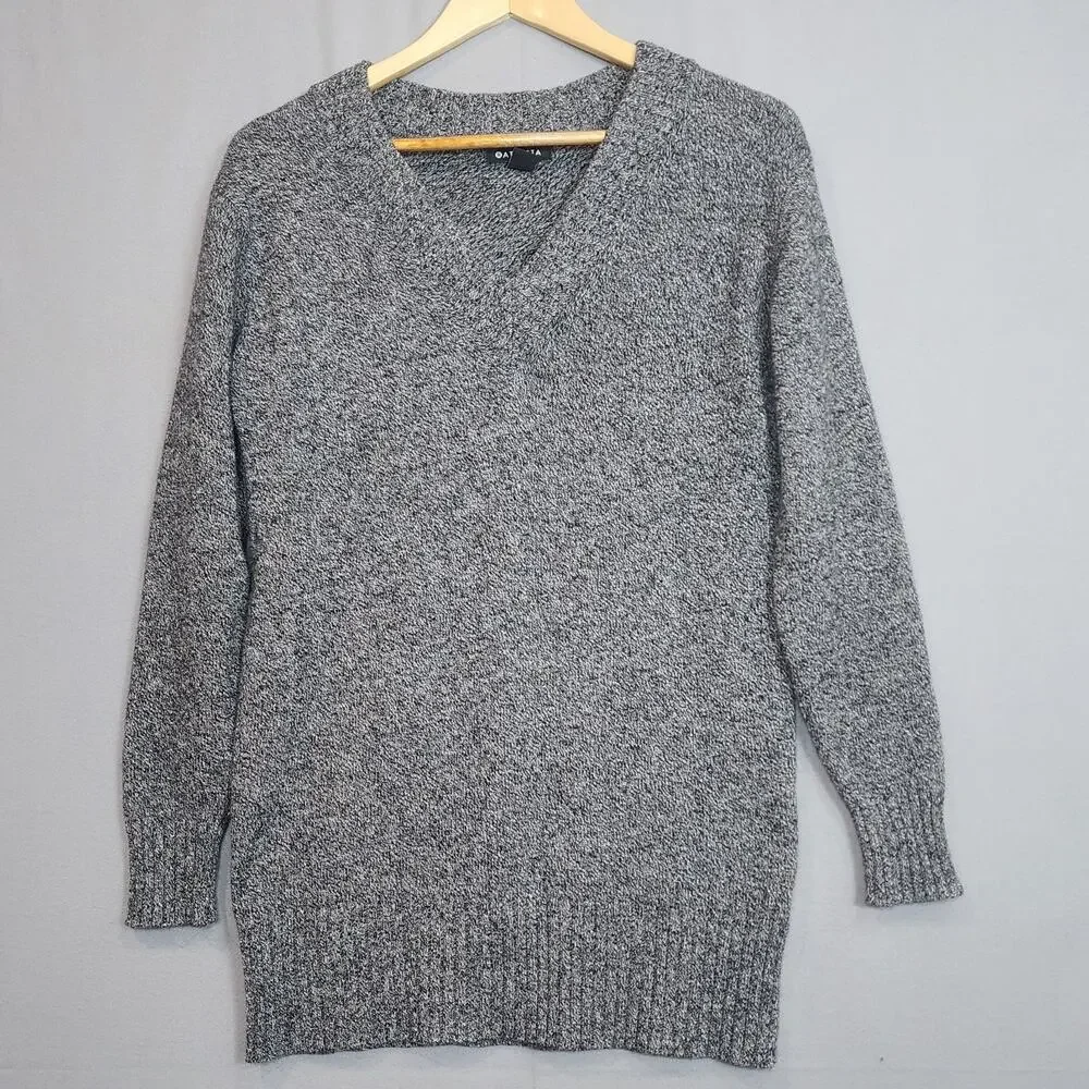 Athleta Womens Black Gray V Neck Wool‎ Cashmere Tunic Sweater Sz XS TP